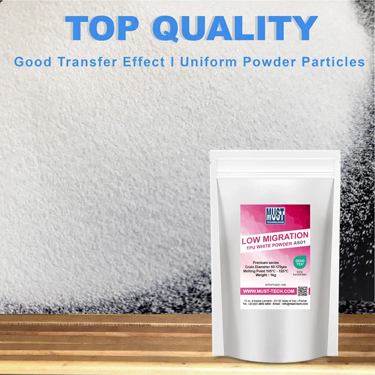 Lot de 4x TPU DTF 1kg AS01 - Poudre de Transfert - Faible migration de teinture sur tissus Polyester - Résistante au lavage à 60°C