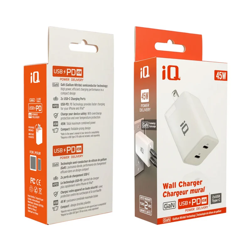 Chargeur mural double USB-C PD 45 w
