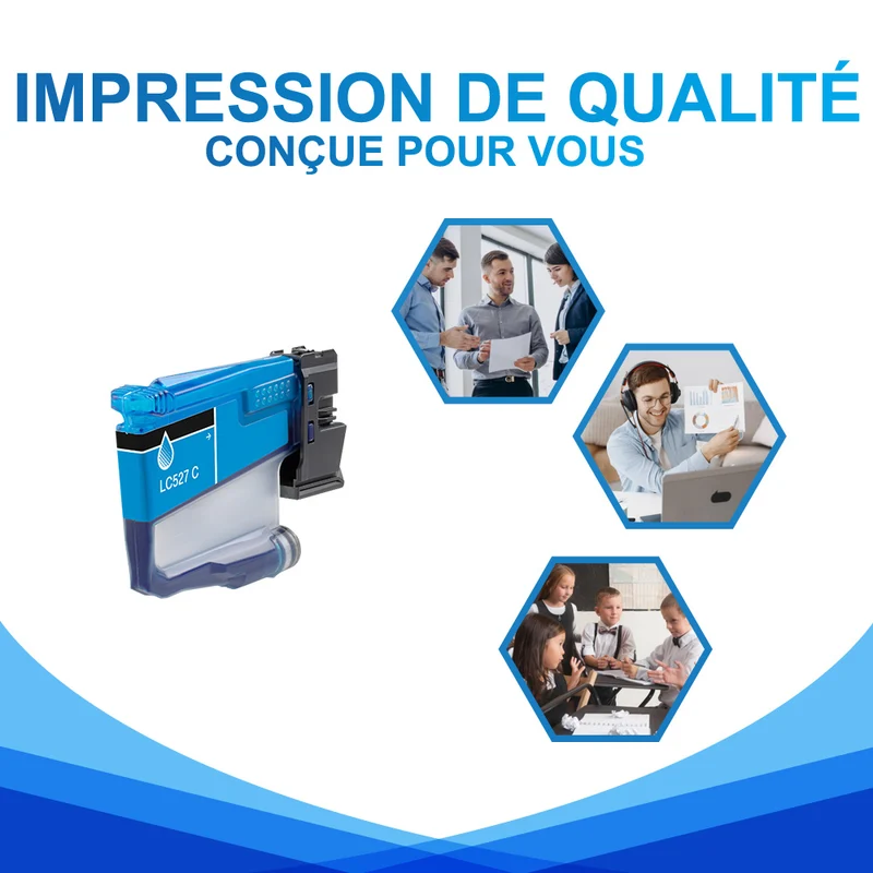 Brother LC527C LC527XLC Cartouche d'encre Cyan Compatible