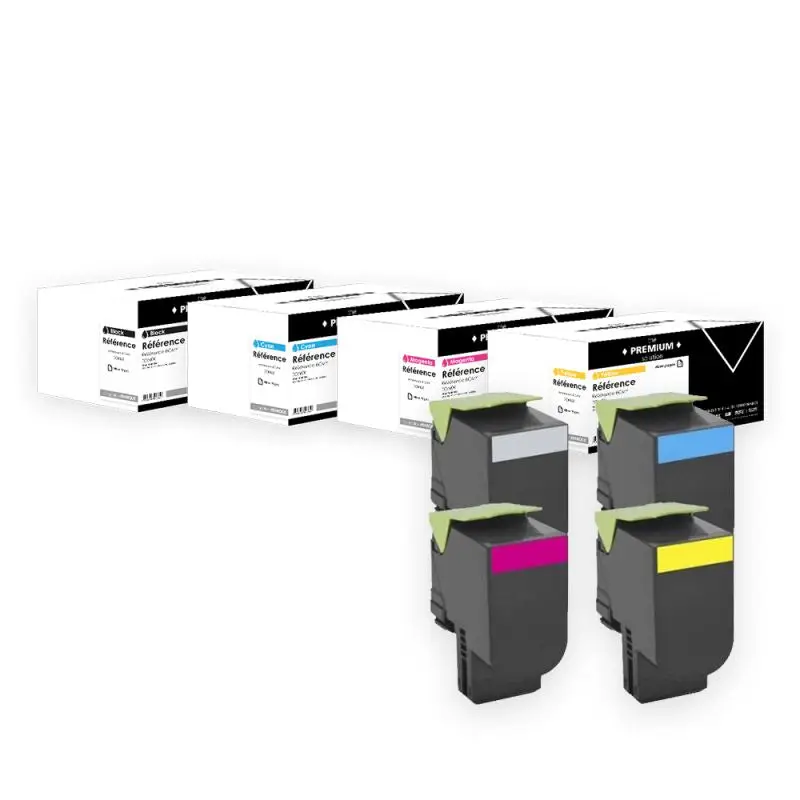 Lexmark 802SK/802SC/802SM/802SY Toner Pack 4 Couleurs compatible équivalent à 80C2SK0, 80C2SC0, 80C2SM0