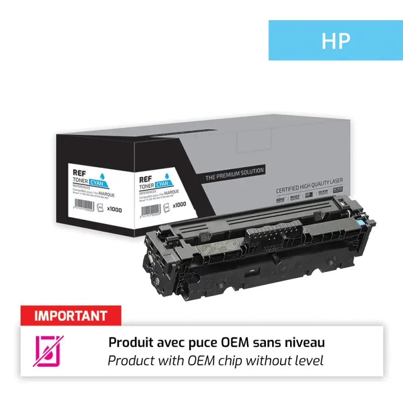 HP 415A Toner Cyan remanufacturé puce OEM équivalent à W2031, 415