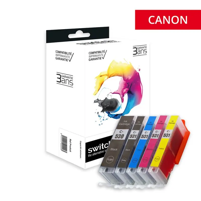 Canon 530/531 Cartouche Pack 5 Couleurs compatible équivalent à PGI-530, CLI-531 · Switch