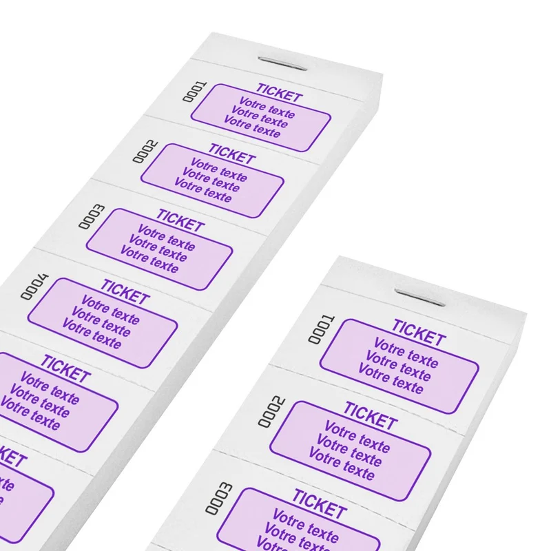 Carnet de tickets avec propre texte avec 3 lignes et numérotés - 1000 tickets