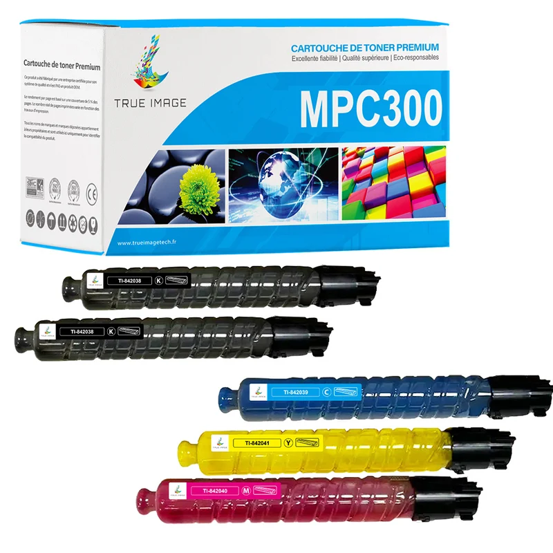 Pack Ricoh MPC300 CMYK Toners Compatibles Ricoh Aficio MP C300, C300SR, C400, C400SR, C401