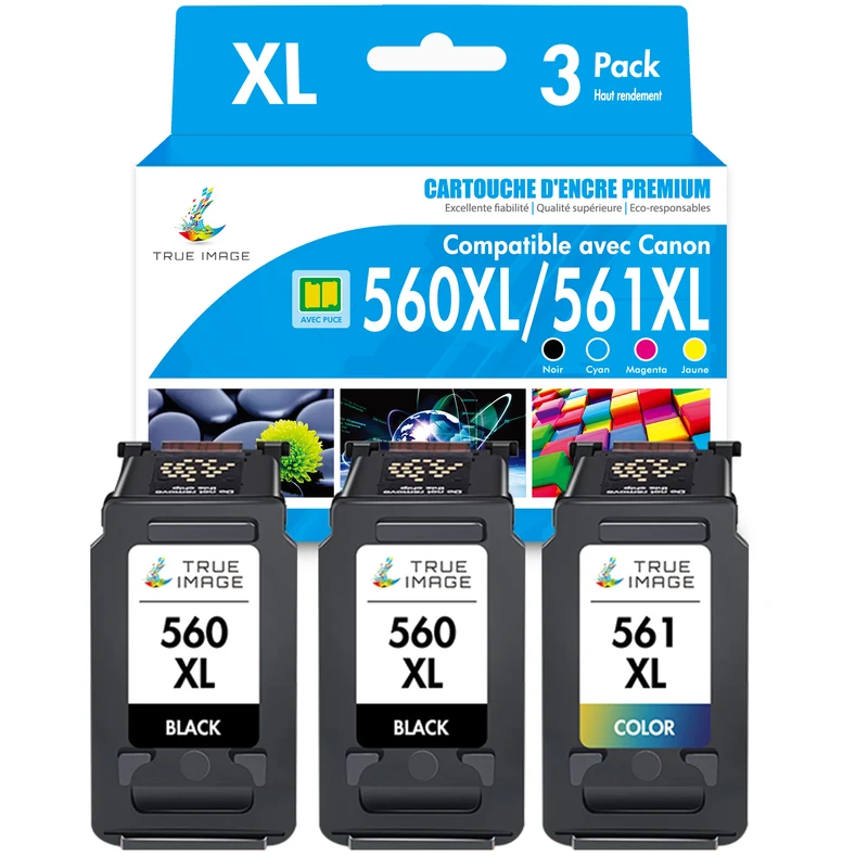 Pack Compatible Canon PG-560XL CL-561XL BK + CMY Cartouche d'encre