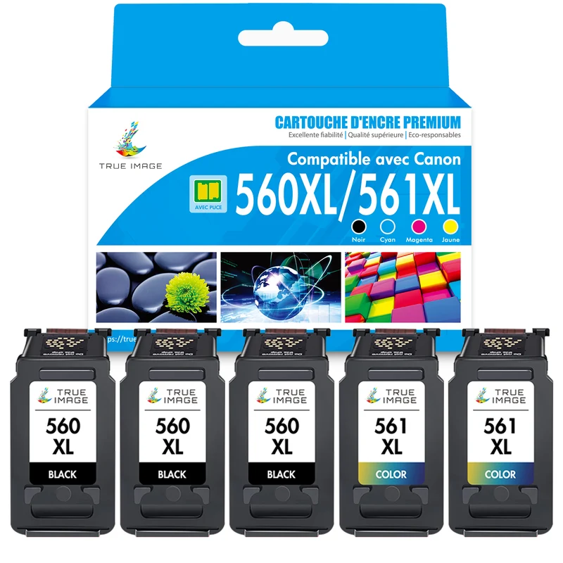 Pack Compatible Canon PG-560XL CL-561XL BK + CMY Cartouche d'encre