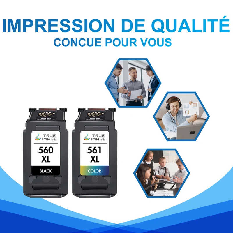 Pack Compatible Canon PG-560XL CL-561XL BK + CMY Cartouche d'encre