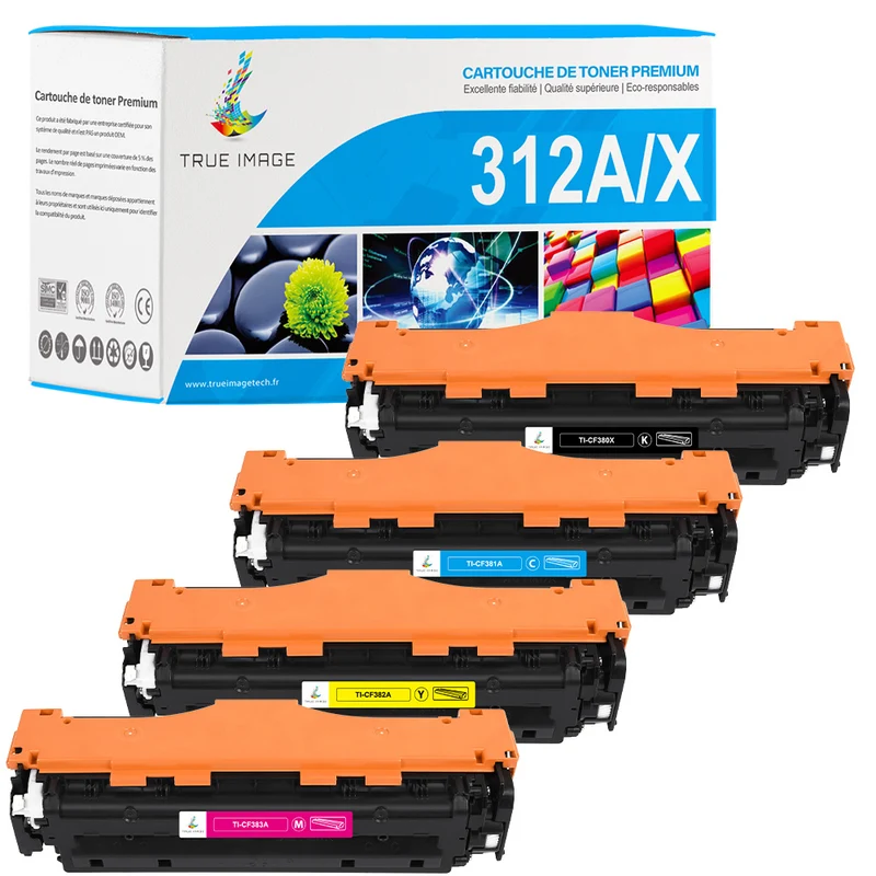 Pack HP 312A 312X CMYK Toners Compatibles | CF380X CF381A CF382A CF383A