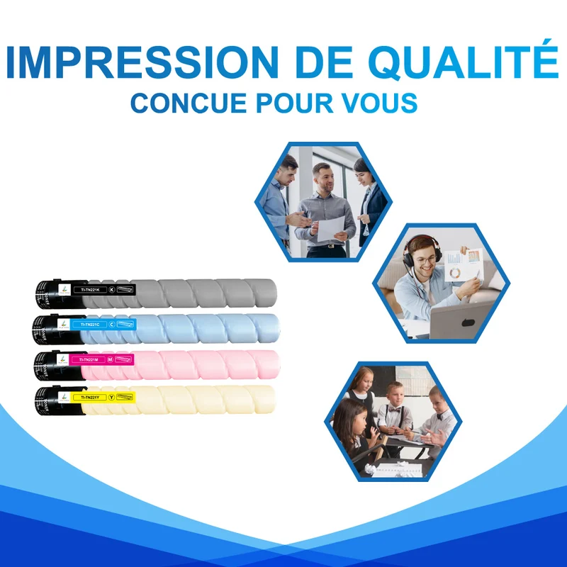 Pack Konica Minolta TN221 CMYK Toners Compatibles Konica Minolta bizhub C227, C287