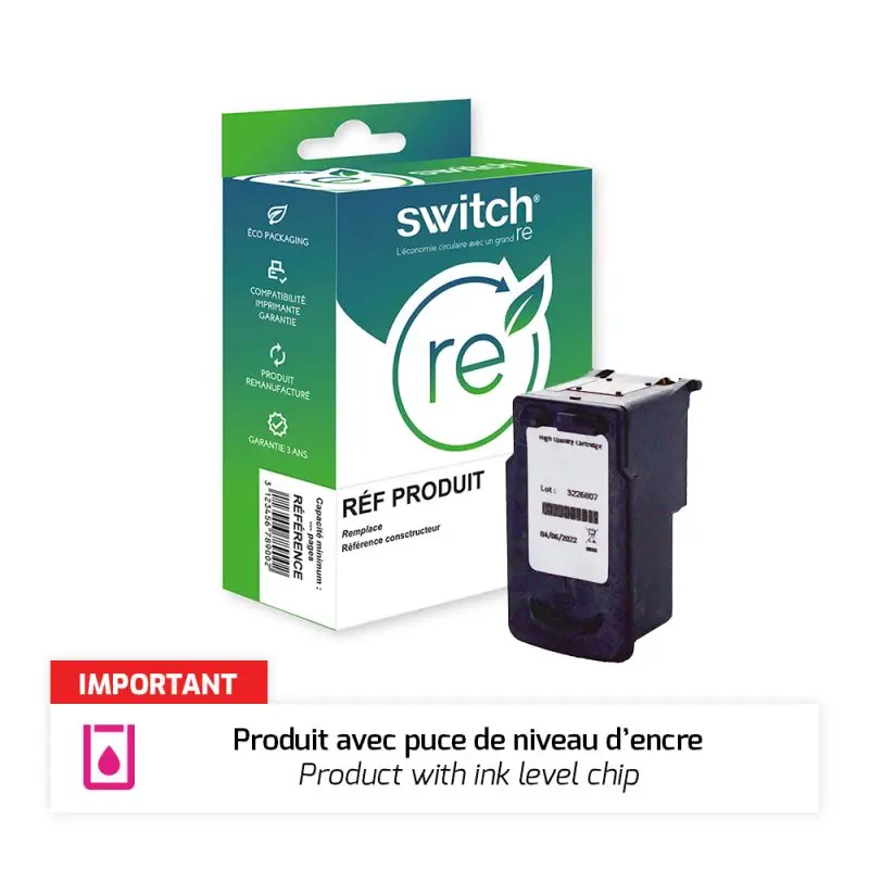Canon 546XL Cartouche Tricolore remanufacturé équivalent à CL546XL, 8288B001 avec niveau d encre · Switch RE