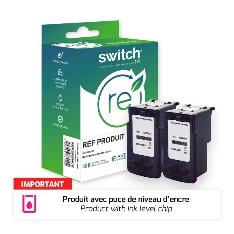 Canon 545XL Cartouche Pack 2 Noir remanufacturé équivalent à PG545XL, 8286B001 · Switch RE