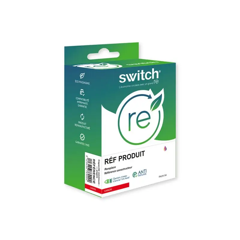 Canon 510/511 Cartouche Pack 4 Couleurs remanufacturé équivalent à PG510, CL511, 2970B001 · Switch RE