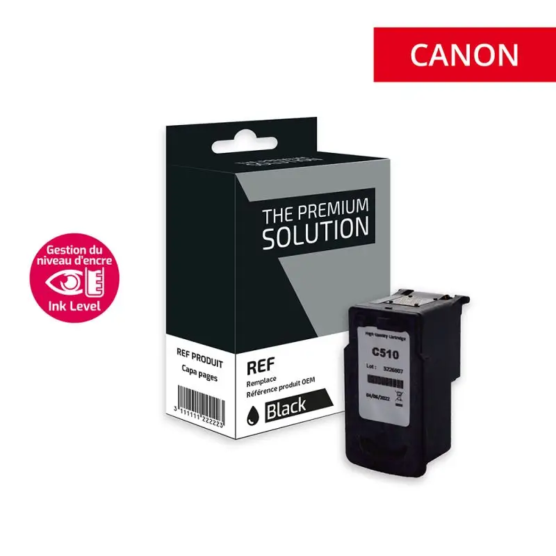 Canon 510 Cartouche Noir remanufacturé équivalent à PG510, 2970B001 avec niveau d encre