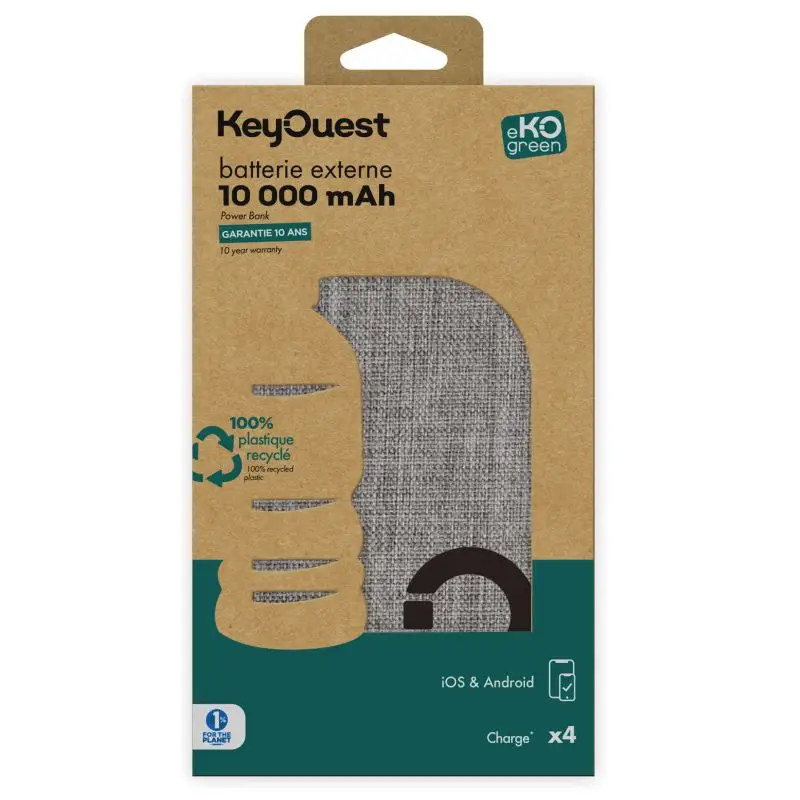 Power Bank eKOgreen recyclé 10 000 mAh - Gris