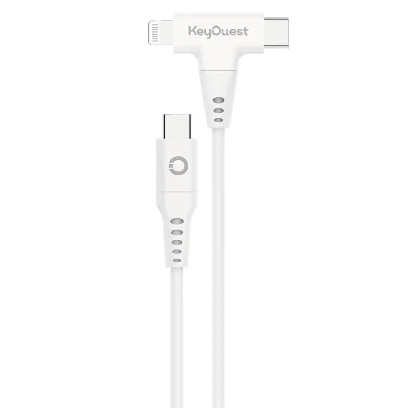 Câble eKOgreen recyclé USB-C/Lightning (MFi 2 en 1) 3A - 1,20m - Blanc