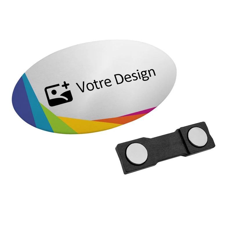 Badge nominatif personnalisé - aluminium anodisé - 80 x 45 mm - par pièce