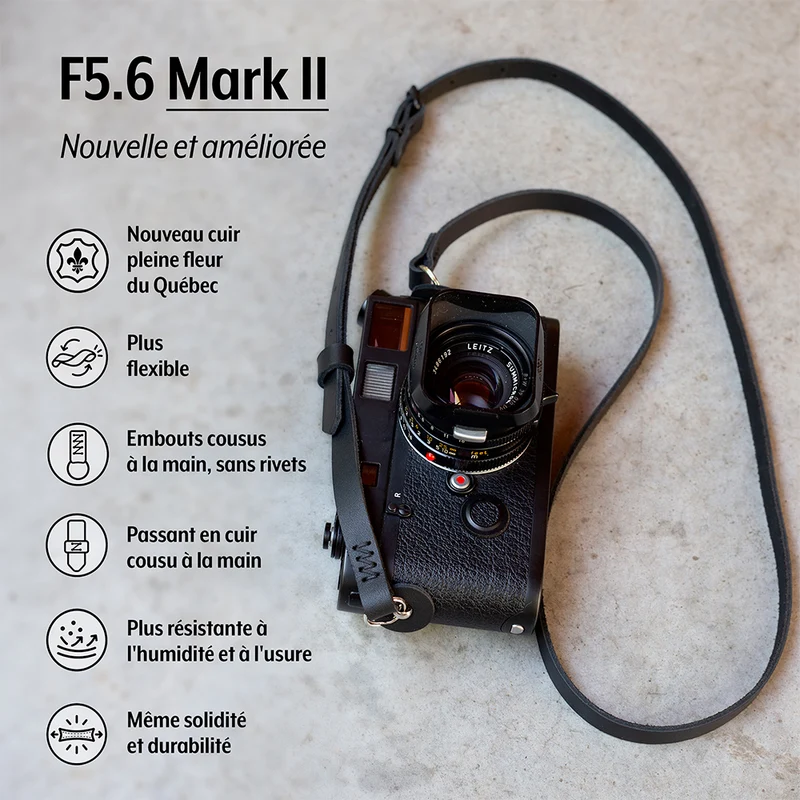 Courroie F5.6 Mark II 43po à 53po (Cuir Noir)