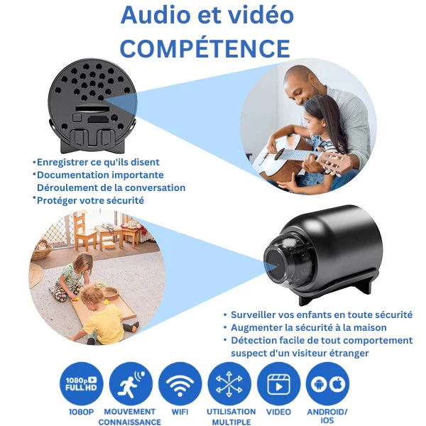 Minieye - Caméra Sécurité HD Enfant - Surveillance Discrète